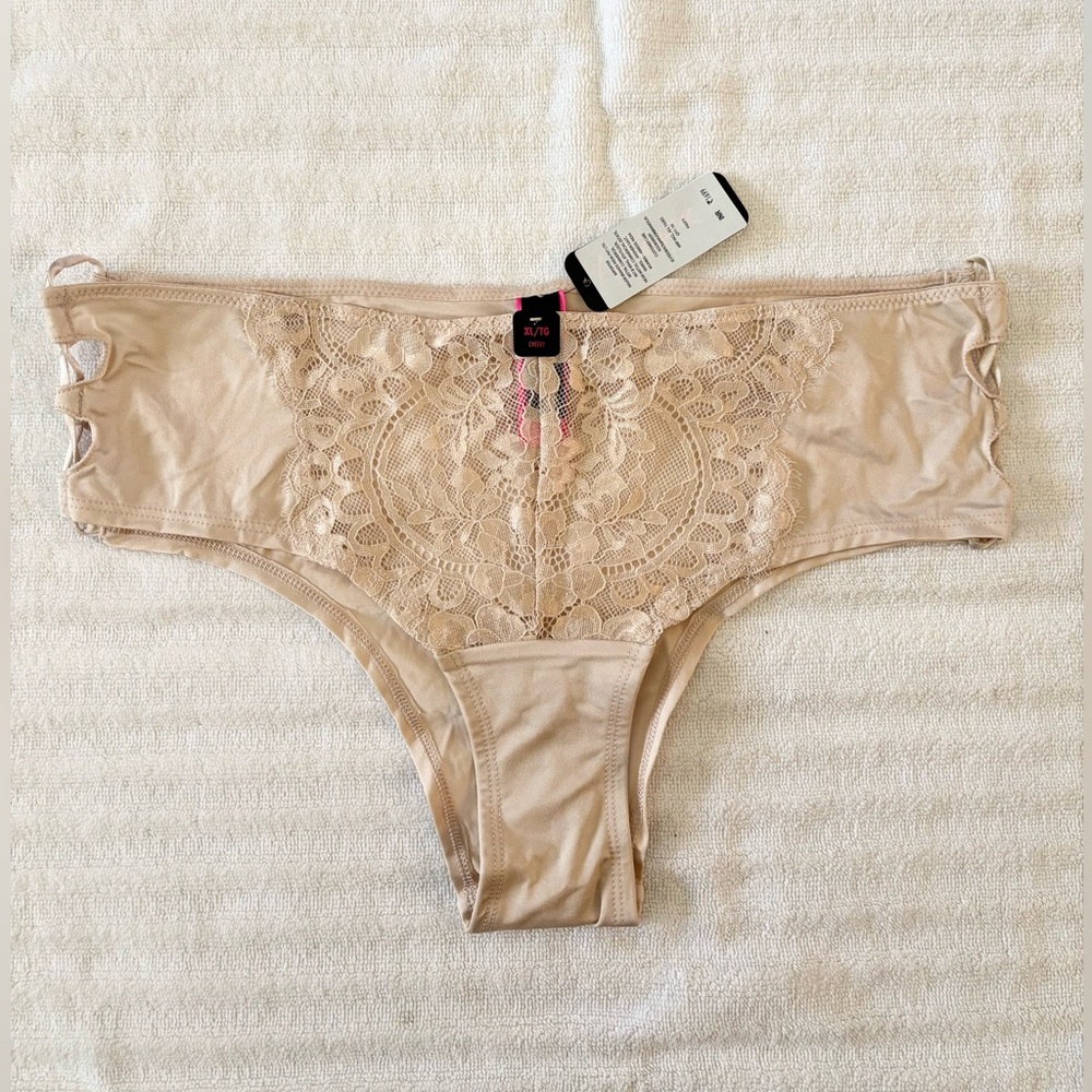 🆕 NEW La SENZA Tan Lace Ruched Back Cheeky Panty with Laced Up Sides - XL